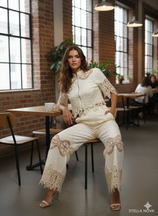 BLUE PAPPER CONJUNTO BEIGE CON BLANCO